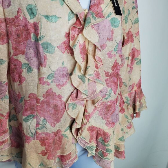 Samuel Dong Womens Pink Floral Ruffle Jacket Size S Zip Front Feminine Victorian - Picture 3 of 14